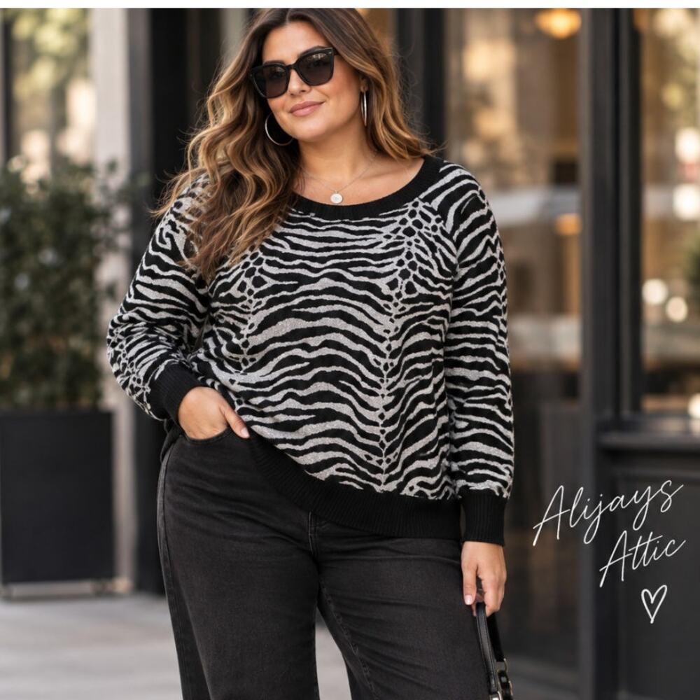 Torrid Lurex Zebra Print Metallic Sweater Size 1 1X Animal Print Shimmer NWT